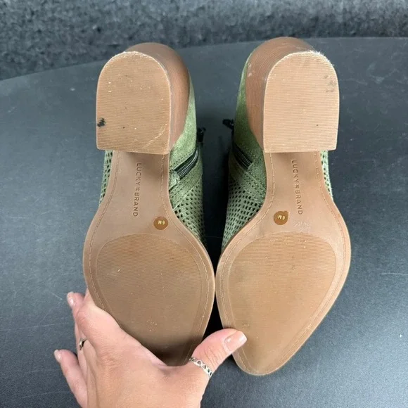 Lucky Brand LK-Zeshia Olive Green Suede Leather Perforated Ankle Booties Women's - Picture 9 of 10
